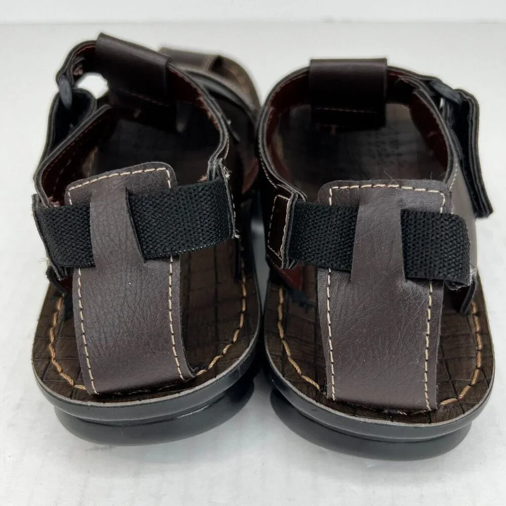Odyssia Mens R312 Brown Leather Fisherman Straps Peep Toe Size 41 Dress Sandals